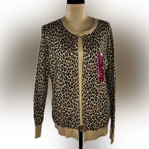 Merona Cheetah , Leopard Print Brown,Tan, black  Button Down Cardigan - 2X, NEW